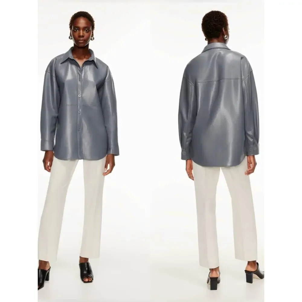 NEW Aritzia Babaton Pelli Faux Leather Shirt Jacket XL Echo Gray